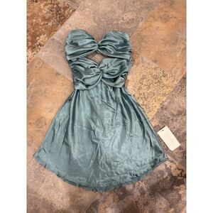 American Threads Strapless Satin Mini Dress in Teal Size XS